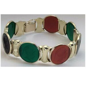 Vintage Italian 14k Gold & Multicolor Roman Soldier Intaglio Bracelet